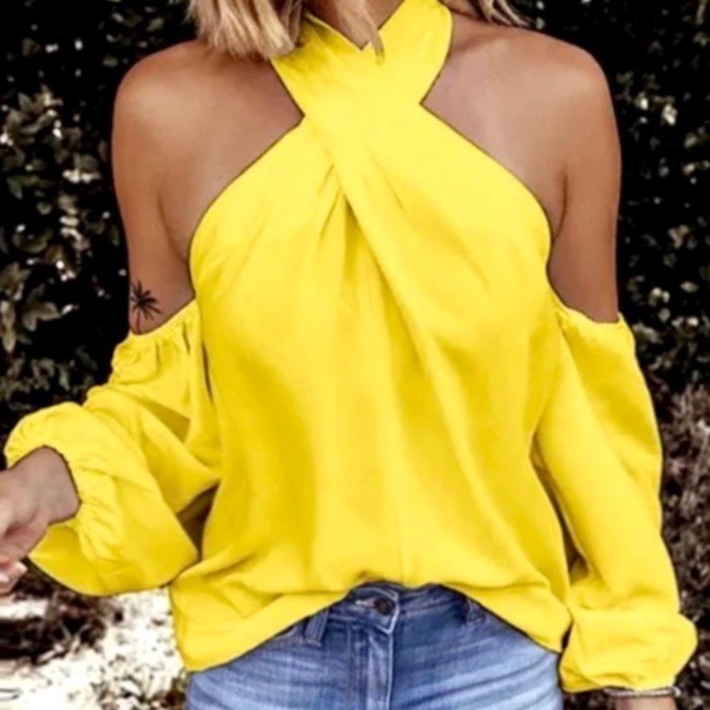 New, Bright Yellow Cold Shoulder Blouse.